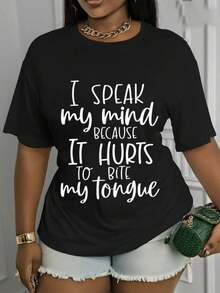 Short-Sleeved T-Shirt With A Round Neck And Print, Featuring The Graphic Design: 'I Speak My Mind Because It Hurts'. This Stylish T-Shirt Features A Casual Round Neckline, A Knitted Fabric - 黑色 - 查看 1