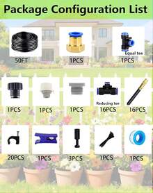 Drip Irrigation System - 360° Adjustable Micro Sprinkler Kit, Easy Tool-Free Installation, Fine Mist Spray For Potted Garden Plants, Greenhouse - 15公尺+16個噴霧噴嘴 - 查看 2
