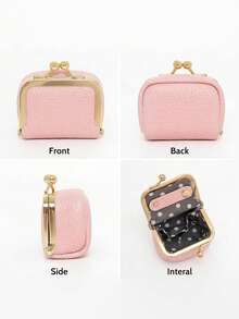 1pc Genuine Leather Mini Jewelry Box, Portable Vintage Style Small Leather Coin Purse, Jewelry Storage Box, Mini Travel Ring Box With Kiss Lock, Women's Earring Ring Necklace Storage Box - Pink - View 5