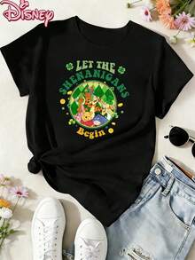 Loose Fit T-Shirt With Festive Character Print, Short Sleeve, Casual Streetwear, Retro Vintage Youthful Aesthetic Everyday Wear Novelty - 黑色 - 查看 1