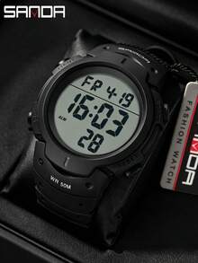 SANDA. SANDA Fashion Waterproof Multi-Function Watch For Teenagers, Single Display Large Dial Luminous Student Wristwatch - one-size - View 1