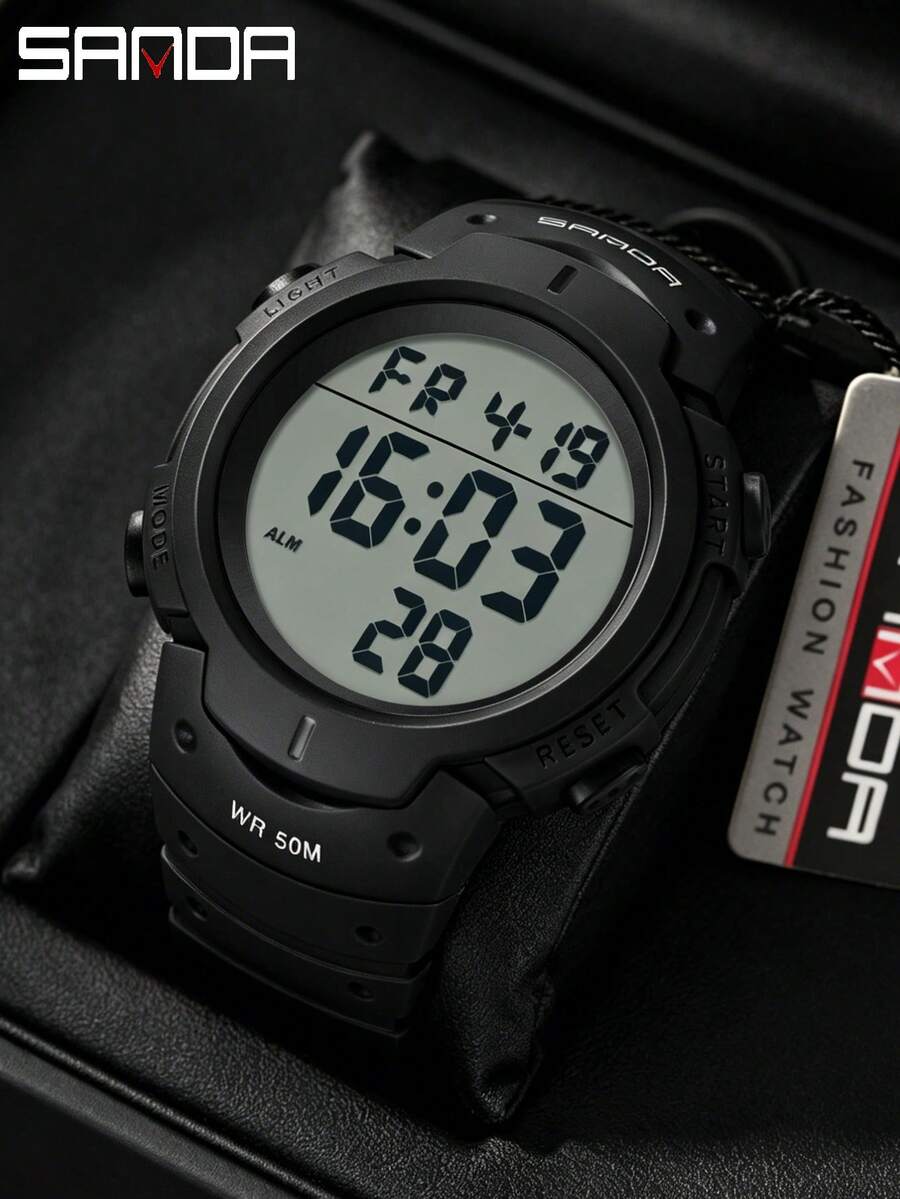 SANDA. SANDA Fashion Waterproof Multi-Function Watch For Teenagers, Single Display Large Dial Luminous Student Wristwatch - one-size - View 1