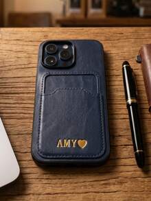 Personalisierte Goldfolie individueller Text Vintage Kunstleder Kartenfach Handyhülle kompatibel mit iPhone 15 16 17 Pro Max mit Kartenaufbewahrungstasche vollständiger großer Kameraausschnitt stoßfest sturzsicher schützende Handyhülle für Frauen Männer Studenten GeschäftsPaar weit verbreitet im täglichen Leben Arbeit Reisen Dating Geburtstag Jahrestag Geschenk Szenen - marineblau - Übersicht 6