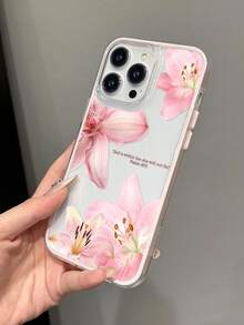 1件極簡少女風粉色扶桑花與God標語圖案 3合1粉色全包防滑軟手機殼，適用於 11/12/13/14/15/16 Pro Max - 彩色 - 查看 3