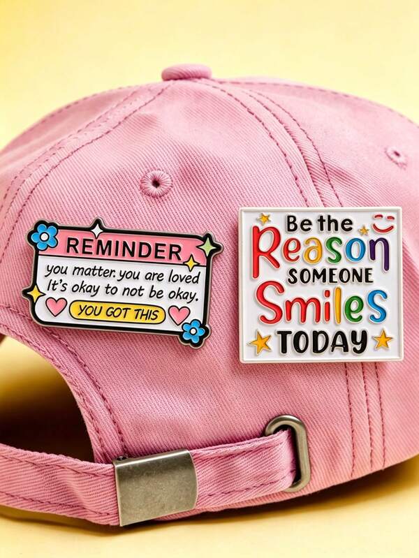 2pcs/Set Cartoon Encouragement Quote Brooch For Women, Can Be Used As Bag Pin And Clothing Accessory, Fashion Jewelry Clothing Accessory, Daily Wear, Gift For Friends