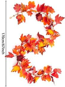 1pc Autumn Wreath, 5.9ft Artificial Maple Leaf Autumn Garland, Artificial Hanging Leaves, Suitable For Fireplace, Tabletop Decor, Home Front Door, Outdoor Indoor Thanksgiving Autumn Decoration - Multicolor - View 14