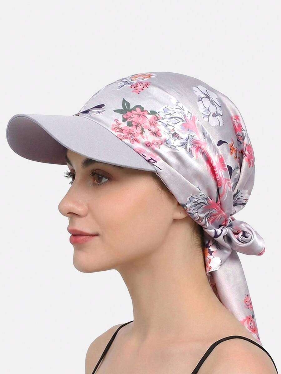1件女款腰果花卉印花棒球帽，附帽簷與綁繩，戶外旅行遮陽帽，適合日常使用