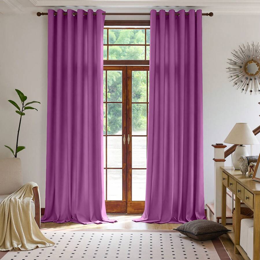 Plain Velvet Curtain With 8 Buttons (1 Piece), Soft And High Quality Fabric, Enhances The Style Of Your Home, Perfect To Complement Any Modern Decor Style. - Hot Pink - View 1