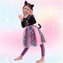 1 Set Halloween Witch Dress Girls Cute Cat Dress, Cat Halloween And Theme Party Costume - Multicolor - View 5