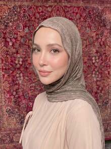 1 pieza Hiyab árabe con lavado sucio, bufanda larga de unicolor delgado y ligero, adecuada para uso diario, hiyab con volantes, hiyab tailandés, moda modesta - Camel - Ver 1