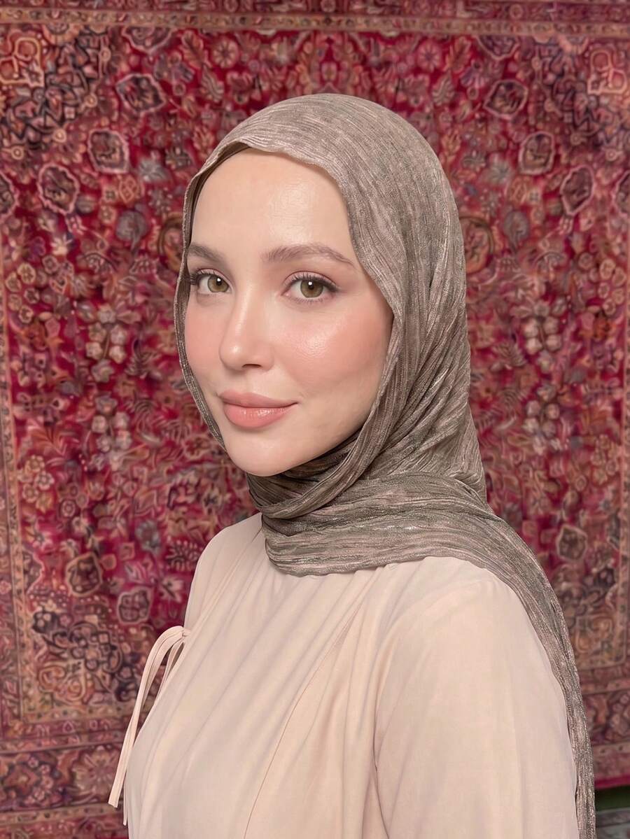 1 pieza Hiyab árabe con lavado sucio, bufanda larga de unicolor delgado y ligero, adecuada para uso diario, hiyab con volantes, hiyab tailandés, moda modesta - Camel - Ver 1