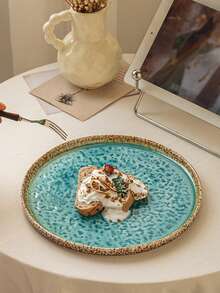 Mirror-Smooth Ceramic Dinner Plate With Crackle Decoration, Suitable For Home Or Restaurant Use. Ideal Tableware For Western Steak Dishes. Additionally, It Is A Very Suitable Large Round Ceramic Plate For Restaurant Use, Especially For Serving Sashimi And Other Delicacies. - Multicolor - View 2