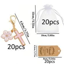 60pcs/20sets Cross Keychain Party Favors, Includes Organza Bags And Thank You Cards, Suitable For Baptism, Christening, First Communion, Wedding, Baby Shower Guest Gifts - Pink Flowers - View 12