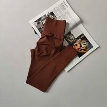 Pantalones deportivos sin costuras para Yoga, mallas deportivas de cintura alta, transparentes, para Yoga, gimnasio, correr, pantalones de secado rápido, pantalones con fruncido en la parte de atrás - Burdeos - Ver 8