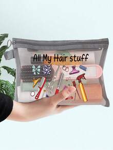 「All My Hair Stuff」印花透明網格收納袋，便攜式網格化妝包、盥洗用品收納袋、旅行化妝包、透明髮飾美容收納袋，度假必備海灘收納用品；適用返校、寄宿學校、週末度假與日常通勤收納袋；可折疊輕便化妝包，適合商務出差與便攜隨身包，小化妝包、化妝品收納盒、大容量收納袋，創意女性禮物，返校季 - 彩色 - 查看 9