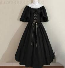 Medieval Retro Style Fitted Dress With Color Blocks, Ruffled Sleeves And A Wide Hem, Ideal For Cosplay And Stage Performances. - In-stock Items Shipped Instantly - View 8