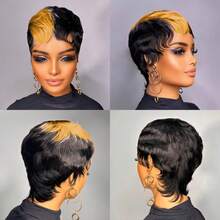 Brazilian Virgin Hair Wig Short Pixie Cut Wig Human Hair For Women 180% Density Machine Made Wigs For Halloween With Can Be Cosplay & Daily Wear 1B/27 With 1B/30 Color - Multicolor - View 11