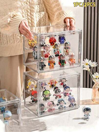 1pc/2pcs Movable Doll Storage Box, Assembled Doll Storage Display Box, Desktop Storage Box, Dust-Proof Stationery Storage Box, Christmas, Halloween And New Year Decoration, Dormitory Essential, Christmas Decoration, Apartment Essential, School Supplies, Storage Container, Room Decoration, Halloween Decoration, Home Decoration, Autumn Home Decor, Bathroom Decoration, Autumn Decoration, Wedding, Halloween Home Decor, Bedroom Decoration, Storage, Internal, Storage Box