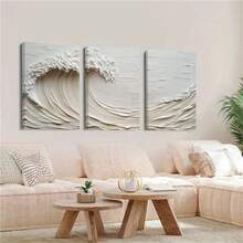 1pc/3Pcs Abstract Cream White Wave Textured Canvas Posters, Minimalist Wall Art Prints, Fashion Paintings For Living Room Bedroom Bathroom Kitchen Home Office Dormitory Decor Wall Decor Picture Optional Frame - Multicolor - View 2