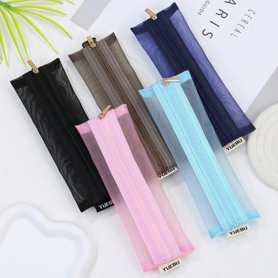 Colorful Transparent Mesh Storage Bags, Slim Portable Makeup Bags And Transparent Accessory Pouches - Perfect For Travel, School And Work - Multicolor - View 1