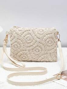 Bolsa de playa con correa para la muñeca, monedero, bolso bandolera para mujer, nuevo bolso pequeño versátil para el hombro a la , bolso cuadrado dulce para primavera/verano, playa - Beis 2 - Ver 2