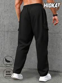 Men's Spring & Autumn Hiking & Trekking Pants With Zipper Pockets & Drawstring, Straight Leg Wide Pockets Design Suitable For Casual, Running - Striking Neon Highlight - Black - View 3
