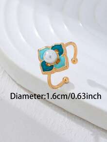 Set Perhiasan Wanita Motif Daun Semanggi Enamel Antik, Kalung, Gelang, Cincin, dan Anting-anting Mutiara Imitasi Berlapis Emas, 5 Buah Aksesori Serasi - MultiWarna - View 10