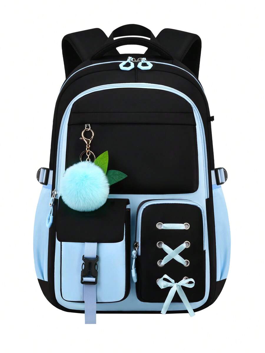 Girls Student Backpack, Student Bag, 15-Inch Laptop Backpack, Outdoor Camping Travel Bag, Smooth Zipper Backpack, Daily Use For Teenagers, Suitable For Teenagers - Blue - View 1