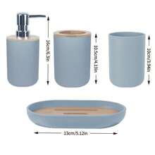 1pc, 4pcs, 6pcs Light Blue Bamboo Lid Bathroom Accessories, Including - Trash Can, Toilet Brush, Soap Dispenser, Toothbrush Holder, Toothbrush Rack, Soap Dish, Suitable For - Bathroom, Apartment, Rental Home - Multicolor - View 4