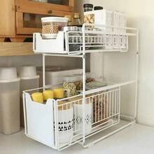 HUOLE Kitchen Organizer, 2-Tier Pull-Out Shelf Cabinet, Stackable Under-Sink Organizer With Storage Drawers, Kitchen, 37.4 * 26.5 * 44 (White) NXGZ - 80*30*57 公分 - 不鏽鋼 - 查看 2