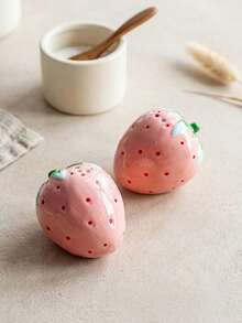 2 pièces Salières et poivrières créatives en céramique en forme de fraise, peintes à la main, pots à assaisonnement, convient pour un usage quotidien à la maison, bouteilles d'épices pour table de restaurant, fêtes de barbecue en plein air, cadeaux, décoration de fête - Multicolore - Voir 8