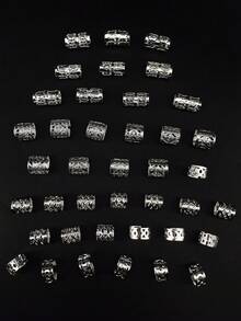 40pcs Hair Jewelry For Braids, Multi Style Hair Cuffs Adjustable Metal Silver Braids Ringss Hair Braids Decorations For Women - Silver - View 3