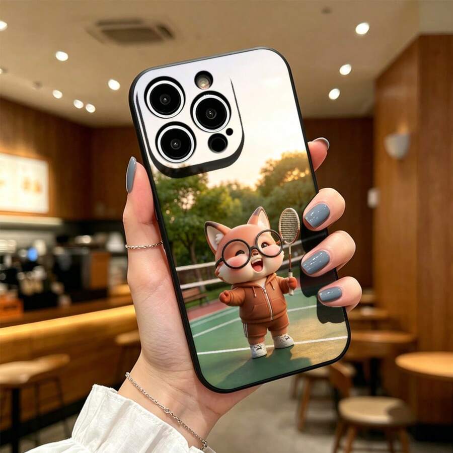 手机壳:适配 iPhone17 16 15 14 13 12 11 proPro Max系列 キツネキャラクター テニス カジュアル男女高级感 - ブラック - チェックする 1