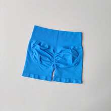 Pantalones cortos de tres puntos para levantamiento de glúteos color melocotón, pantalones cortos de Yoga de cintura alta de verano, pantalones deportivos para correr a la moda y sexis de Color sólido - Azul - Ver 1