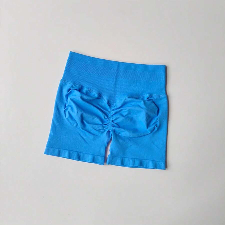 Pantalones cortos de tres puntos para levantamiento de glúteos color melocotón, pantalones cortos de Yoga de cintura alta de verano, pantalones deportivos para correr a la moda y sexis de Color sólido - Azul - Ver 1