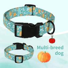 Fall Festival Pumpkin Dog Collar, Teal Polyester Adjustable Collar With Floral & Leaf Print, Autumn Season Neck Strap For Small To Medium Dogs - Mixed color - View 6