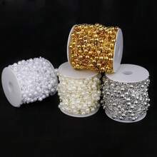 98FT Pearl Beads String Garland, 8mm 3mm Ivory Faux Pearl Beads Roll Strand Bulk Wedding Party Flower Decoration - White Star & Pearl - View 10