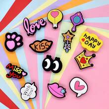 13pcs Mixed Heart Text Cartoon Shoe Charms, Cute Word Lip Crown Shaped Clogs Accessories - Multicolor - View 1