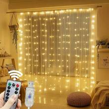 USB Powered LED Curtain String Lights, 8 Flashing Modes Simulating Starry Sky, With Remote Control (Remote Control Not Included). Romantic Fairy Garland String Lights, Home Bedroom Window Background Wall Stage Decoration, Valentine's Day Halloween Christmas Holiday Lighting Atmosphere Hanging String Lights - USB Plug Curtain Light - View 9