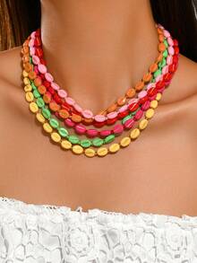 1 pieza o 6 piezas Collar de estilo bohemio de moda con cuentas de plástico de colores con patrón de corazón, cuentas con forma de estrella, conjunto de cuentas de arroz asimétricas de varios colores, múltiples estilos disponibles, adecuado para el uso diario de las mujeres, vacaciones, fiestas, banquetes nocturnos y talla grande ocasiones, el color, el patrón y el tamaño del plástico son multicolores hechos a mano, cada cuenta es diferente - Multicolor - Ver 9