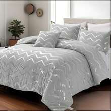 3/4 Piece Grey Silver Geometric Wavy Striped Metallic Foil Print  Bed Comforter Set, All Season Soft Microfiber Fits Modern Bedroom Decor For Teen Girls Boys, 3 Pieces For Twin/TwinXL Size, 4 Pieces For Full/Queen/King Size. Halloween Christmas Decor - 灰色 - 查看 8