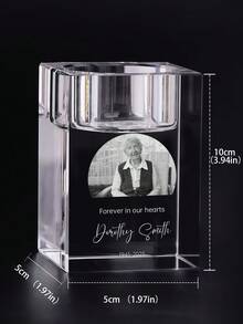 1pc Custom Laser Engraved Square Crystal Candle Holder, Personalized Upload Photo & Text Memorial Keepsake Tealight Holder, Funeral Condolence Gift For Family Grandparent, Desktop Home Decor. - Multicolor - View 12