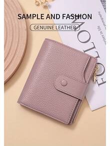 Elegant Women's Genuine Leather Folding Wallet, With A Large Capacity Design Including Credit Card Slots And A Bill Compartment. - 紫色 - 查看 3