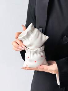 1PC Cute Drawstring Purse Shaped Ceramic Cup, Pocket Shaped Coffee Mug, Mini Heart Bow Flower Pattern Pen Holder, Ins Style Desktop Storage Jar, Can Hold Makeup Brushes, Home Decor Gift - Multicolor - View 8