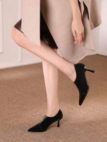 French Style Pointed Toe Matte Velvet High Heels Women 2026 Fashion New Black Velvet Rhinestone Pointed Toe Deep Cut Glamorous Commute Elegant Stiletto High Heels - Black - View 5