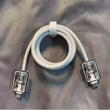 5 piezas/Set Protector de cable de datos con patrón de línea divertido, compatible con adaptador de cargador 18-20W, evita la rotura del cable - transparente - Ver 5