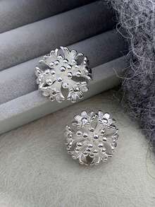 1 Pair Luxury Fashion Exquisite Blooming Daisy Design Elegant High-End Stud Earrings For Women, Suitable For Party And Gathering - Silver - View 4