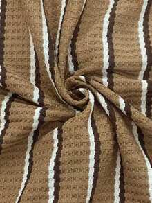 Men's Summer New Knit Random Striped Texture Collared Short Sleeve Shirt With Matching Drawstring Shorts Plus Size 2-Piece Set - Coffee Brown - View 4