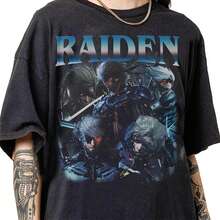 Retro 90s Vintage Raiden Metal G Rising Bootleg T-Shirt, Raiden Game Graphic Retro Tee, Metal Gear Gifts For Women And Man Unisex TShirt - 黑色 - 查看 1