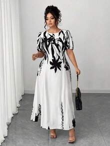 xuehuamaoyi02  Vestido midi de línea A con cintura ceñida, elegante y favorecedora para mujer talla grande, ideal para uso diario y para ir al - Blanco y Negro - Ver 4